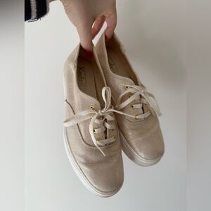 Keds Women's Light Tan Canvas Sneakers with Metallic Threads